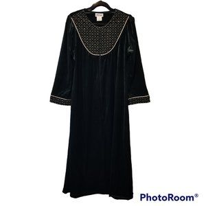 Vintage National Green Velvet Long Robe Nightgown Housecoat, Size M